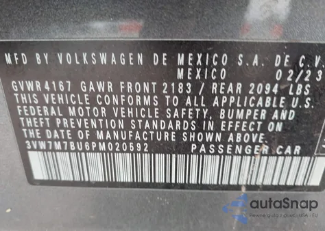 2023 Volkswagen Jetta 1.5T Se z USA, uszkodzony, nr VIN 3VW7M7BU6PM020592